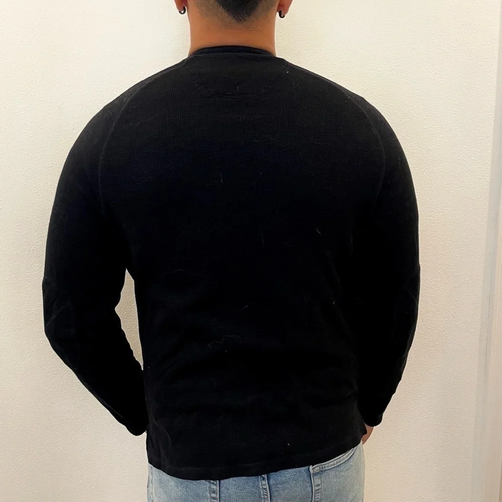 Club Room Men’s Solid Black Raglan Thermal Crewneck Pullover Sweater Size Large
